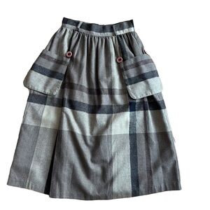 Vintage Sears Canada Junior Bazaar Plaid Skirt 70s A-Line Wool midi pockets